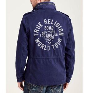 RARE True Religion Jacket Parka Military Jacket Blue Large